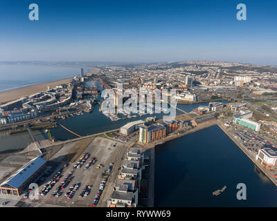 Swansea City Marina und der Altstadt. Stockfoto