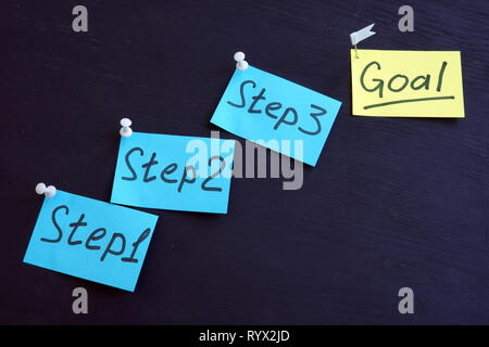 Und Ziel zu erreichen. Planung mit den Schritten Konzept. Stockfoto