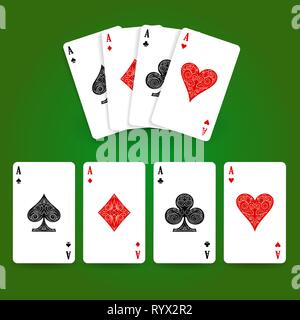 Satz von vier Asse Spielkarten passt. Winning Poker Hand. Vector Illustration. Stock Vektor
