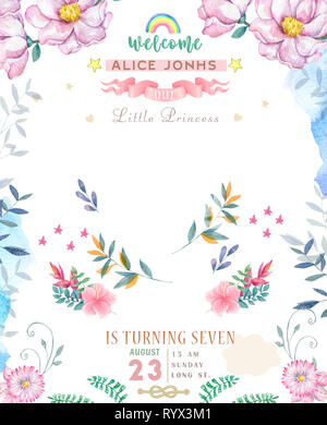 Hochzeit Einladung oder Karte mit pink floral background. Gruß Postkarte. Eleganz Muster mit Blume Illustration für Geburtstag. Stockfoto