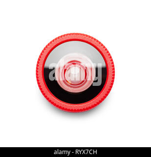 Kleine rote Telefon Weitwinkel Objektiv isoliert auf Weiss. Stockfoto