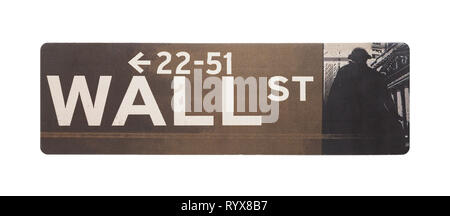 Wall Street Sign isoliert auf einem weißen Hintergrund. Stockfoto
