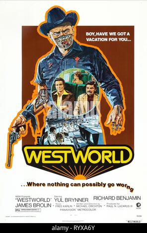 YUL BRYNNER, James Brolin, RICHARD BENJAMIN, Plakat, WESTWORLD, 1973 Stockfoto