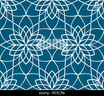 Nahtlose handgezeichnete Muster Fliesen - geometrisch einfache Lotus Blumen Stockfoto