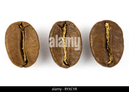 Kaffeebohnen auf weißem Hintergrund Stockfoto