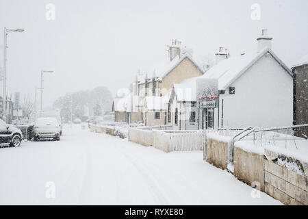 Leadhills Dorf am frühen Morgen Schnee. Scotlands zweite höchste Dorf. South Lanarkshire, Schottland Stockfoto