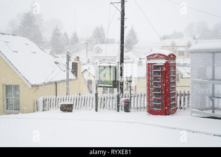 Leadhills Dorf am frühen Morgen Schnee. Scotlands zweite höchste Dorf. South Lanarkshire, Schottland Stockfoto
