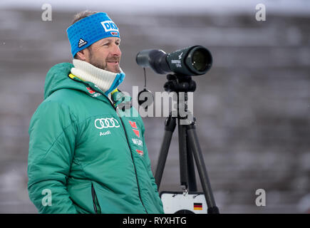 15. März 2019, Schweden, Östersund: Biathlon: Weltmeisterschaft, Training Relais Männer. Nationaltrainer Mark Kirchner aus Deutschland folgt die Ausbildung. Foto: Sven Hoppe/dpa Stockfoto