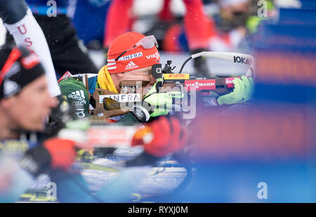 15. März 2019, Schweden, Östersund: Biathlon: Weltmeisterschaft, Training Relais Männer. Roman Rees aus Deutschland in Aktion am Schießstand. Foto: Sven Hoppe/dpa Stockfoto