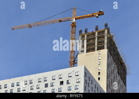Bau der neuen Wohnanlage Mitino Park. Stockfoto