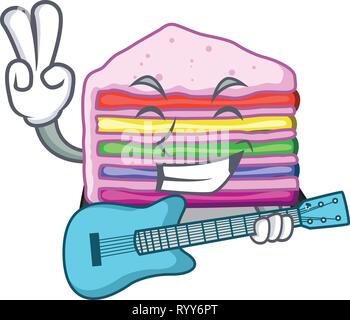 Mit Gitarre rainbow Kuchen in der Karikatur Form Stock Vektor