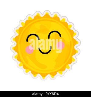 Cartoon Sun Star Icon mit niedlichen Gesicht isoliert auf weißem Stock Vektor