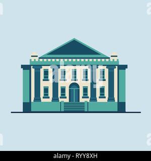 Bank Gebäude Fassade, Universität oder staatliche Einrichtungen. Architektur Gebäude mit Säulen. Vector Illustration. Flat Style Stock Vektor