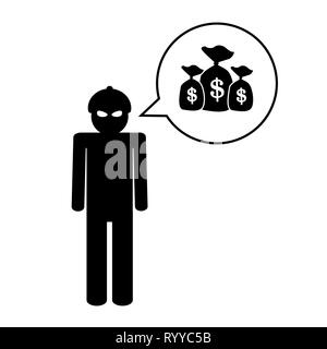Dieb denkt über eine Menge Geld Piktogramm Vektor-illustration EPS 10. Stock Vektor