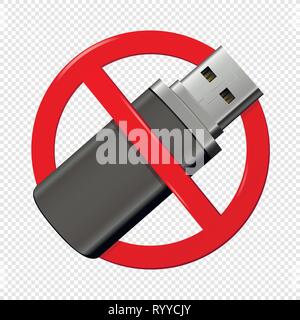 Keine USB-flash drive rote Zeichen auf transparentem Hintergrund isoliert. Vector Illustration. Stock Vektor