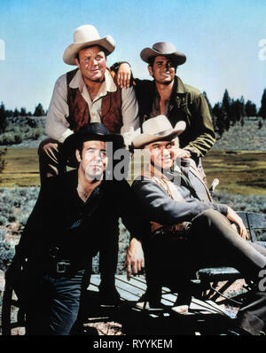 DAN BLOCKER, Michael Landon, PERNELL ROBERTS, Lorne Greene, Bonanza, 1959 Stockfoto