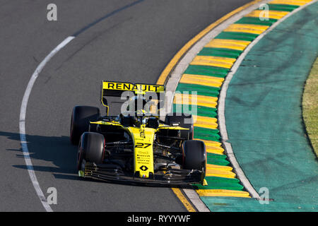 Melbourne, Australien. 16 März 2019, Melbourne Grand Prix Circuit, Melbourne, Australien; Melbourne Formel 1 Grand Prix, der Qualifikation; die Zahl 27 Renault Fahrer Nico Hulkenberg während der qualifizierenden Credit: Aktion Plus Sport Bilder/Alamy leben Nachrichten Stockfoto