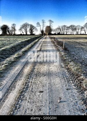 Bauernhof Spur Fußweg durch die Felder im winter Stockfoto