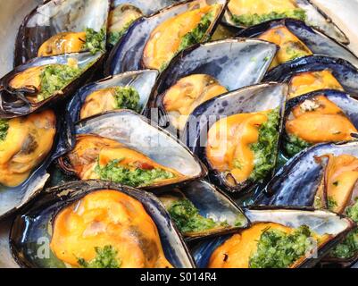 Muscheln mit Pastinaken-Meeresfrüchte Stockfoto