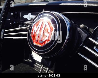 MG Oldtimer-Lenkrad Stockfoto