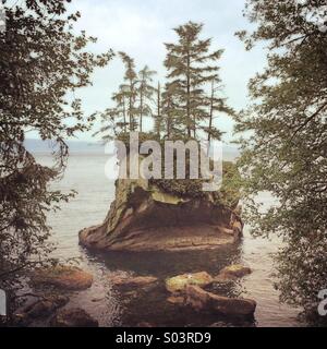 Meer-Stack und Bäume, Straße von Juan de Fuca, Olympic Peninsula, Washington Stockfoto