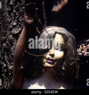 Eine Puppe hängt an einem Baum auf der Insel der Puppen, Xochimilco, Mexiko-Stadt, Mexiko Stockfoto