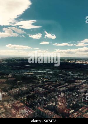 Valencia aus einem Flugzeugfenster Stockfoto