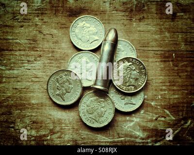 Kugel und Pfund-Münzen Stockfoto