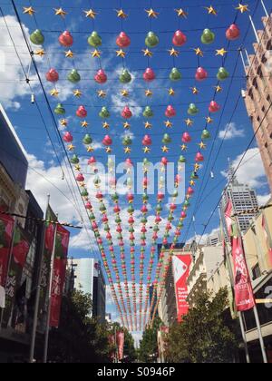 Weihnachtsschmuck in Bourke Street Mall in Melbourne, Victoria, Australien. Stockfoto