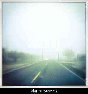 Nebliger Landstraße. San Joaquin Valley, Kalifornien, USA Stockfoto