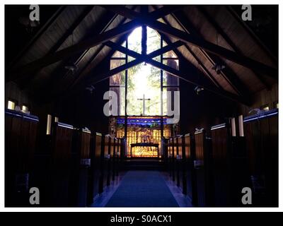 Historische Kapelle innen am Mount Hermon Conference Center. Santa Cruz County, California, USA Stockfoto