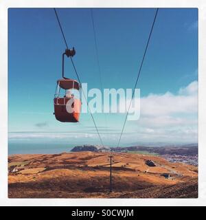 Fahrt mit der Seilbahn auf den Great Orme in Llandudno, Wales, UK Stockfoto