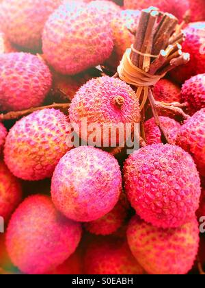 Litschis in Outdoor-Stall Chinatown Stockfoto