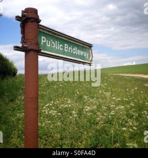 Öffentliche Maultierweg Zeichen, The South Downs, West Sussex, UK Stockfoto