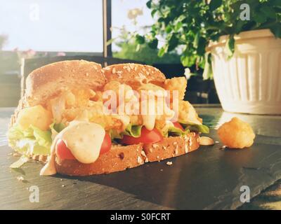 Gebratene Garnelen po-Boy sandwich Stockfoto