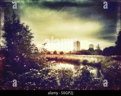 Zeigen Sie über Herrschaft Recreation Ground in Tottenham zeigt die Mosel und Broadwater Gutshof jenseits an Stockfoto