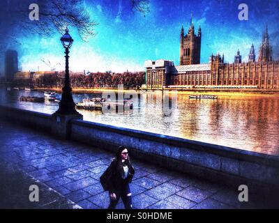 Blick auf die Houses of Parliament und der Themse, City of Westminster, Zentral-London, England, Vereinigtes Königreich, Europa Stockfoto