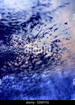 Wolken erscheinen wie Baumwolle im azurblauen Himmel. Stockfoto