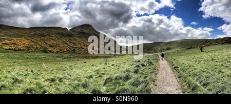 Mann zu Fuß in Holyrood Park, Edinburgh, Schottland Stockfoto
