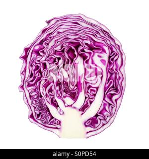 Rotkohl in zwei Hälften geschnitten Stockfoto