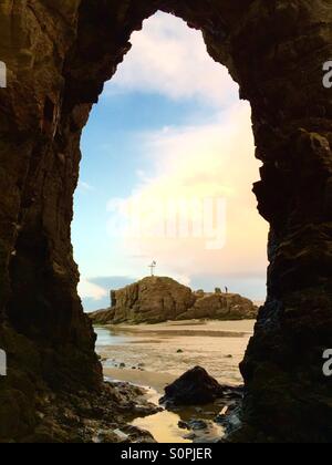 Sonnenuntergang am Strand von Perranporth Cornwall Stockfoto