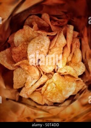Eine Tasche von Chips, die von oben gesehen Stockfoto