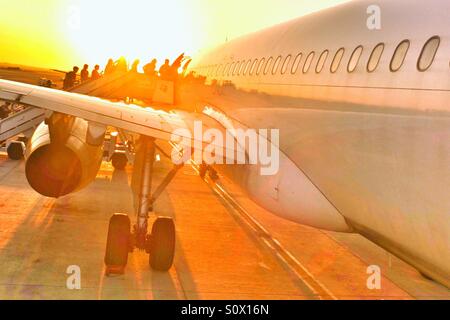 Fluggästen Flugzeug Stockfoto