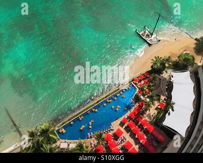 Vogelperspektive des Waikiki Beach hotel Stockfoto