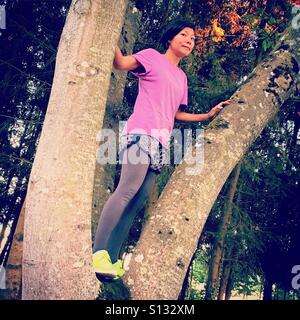 Frau in einem Baum Stockfoto
