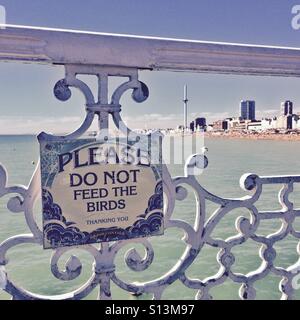 Bitte nicht füttern Sie die Vögel - Brighton Pier und die Promenade Sussex England UK Stockfoto