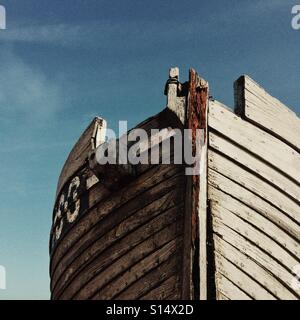 Nahaufnahme von einem alten Fischerboot Holzrumpf Stockfoto