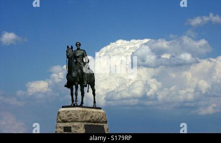 Dies ist eine Statue in Gettysburg, PA der Union Generalmajor George Meade. Stockfoto