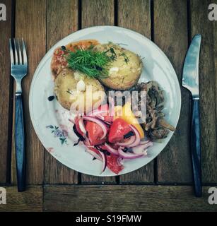 Russianvegetarian Essen auf einen Teller-Draufsicht Stockfoto