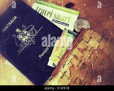 Australien-Pass, Ratschläge für Reisende, Geldbörse und Geld Stockfoto